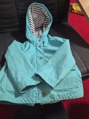 Tag Kids Teal Hooded Raincoat with Striped Lining